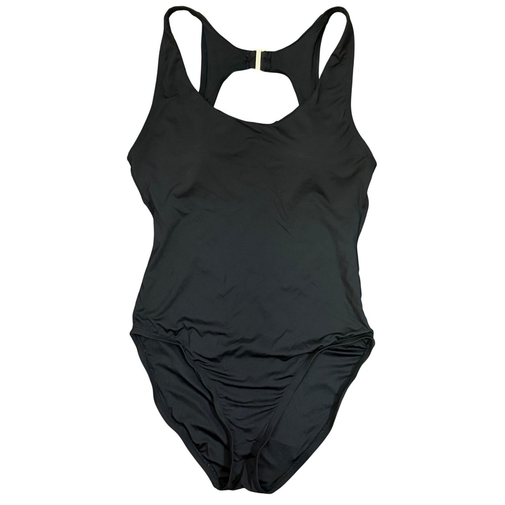 Andie Black One Piece Swimsuit Women's Size L Cutout Racerback Beach Vacation
